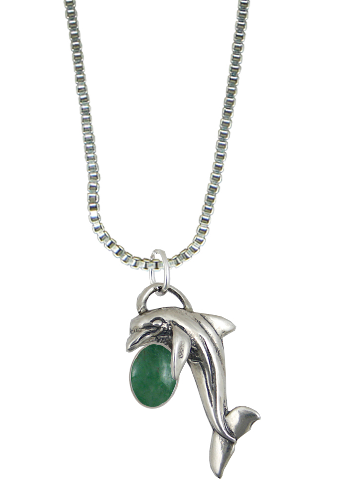 Sterling Silver Little Dolphin Pendant With Jade
